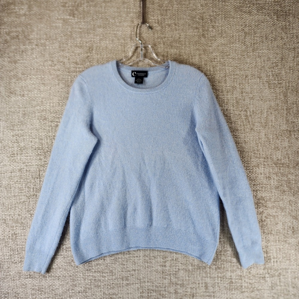 C by Bloomingdale's 2-Ply Cashmere Sweater Womens S Light Blue Crewneck